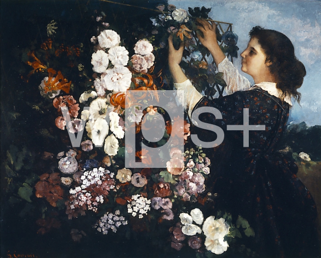 COURBET Gustave｜花を整える娘（蔓棚）