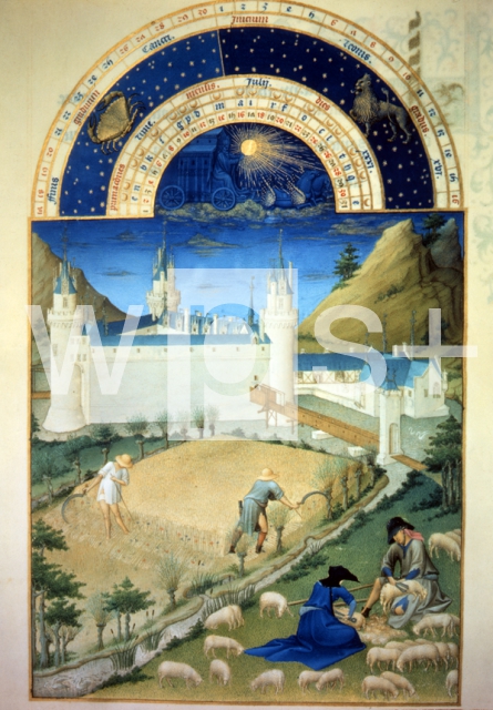 LIMBOURG Frères de｜7月、ポワティエ城・麦刈りと羊毛の刈り取り