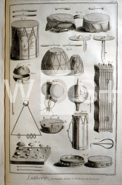 DIDEROT Denis & D’ALEMBERT Jean Le Rond｜楽器製造業：古楽器と現代の楽器、打楽器（百科全書より）