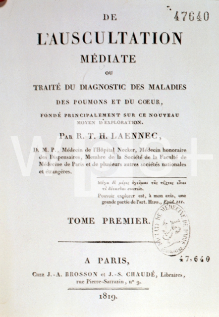 ｜ラエネク著「間接聴診法または肺臓と心臓の病気の診断法」の扉ページ