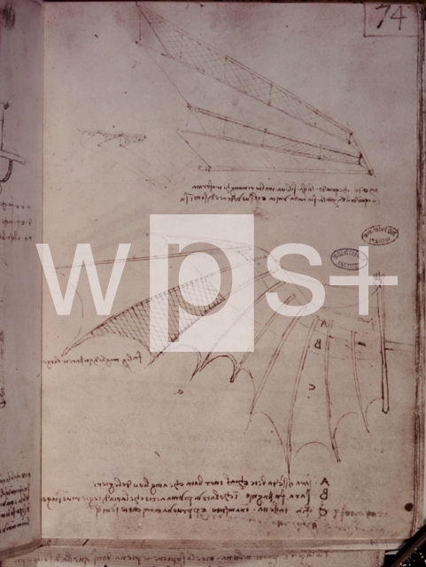 LEONARDO DA VINCI｜ダ・ヴィンチの自筆原稿「羽ばたき飛行機の翼の図」