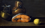 MELENDEZ Luis Egidio｜鮭の切身とレモンと小さな３つの器のある静物
