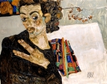 SCHIELE Egon｜黒い壺と二叉に分かれた指の自画像